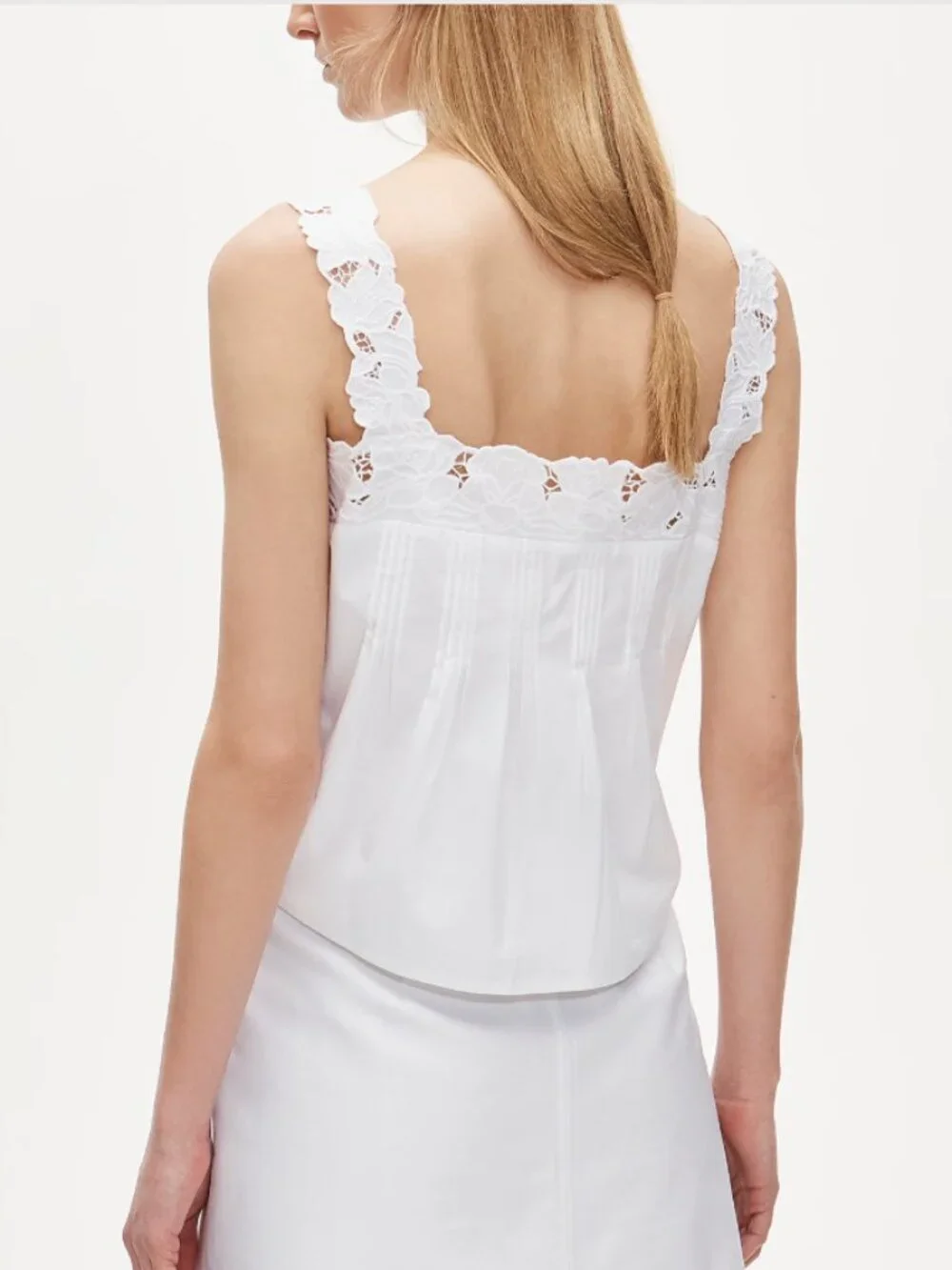 New w/ Tags White Lace-Trim Tank Top in Compact Poplin